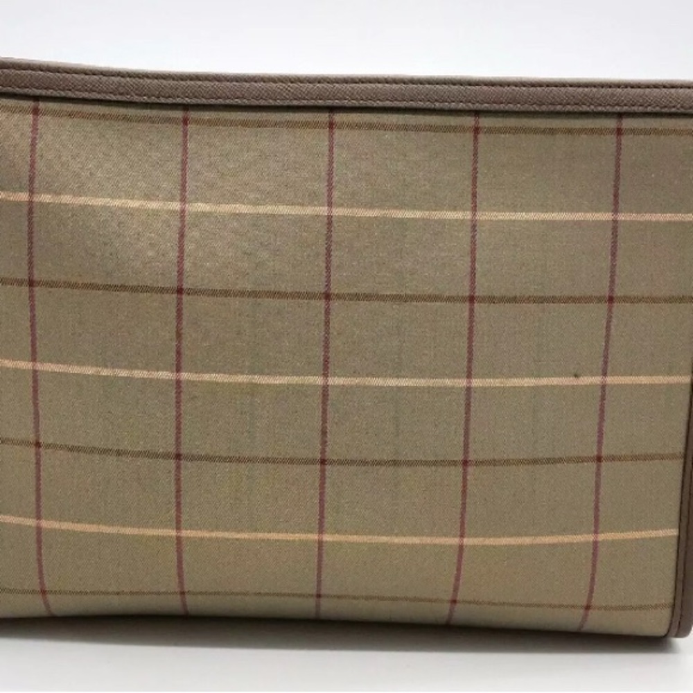 Burberrys Beige Brown Canvas and Leather Check Pattern Clutch Bag - Vintage - Picture 3 of 13